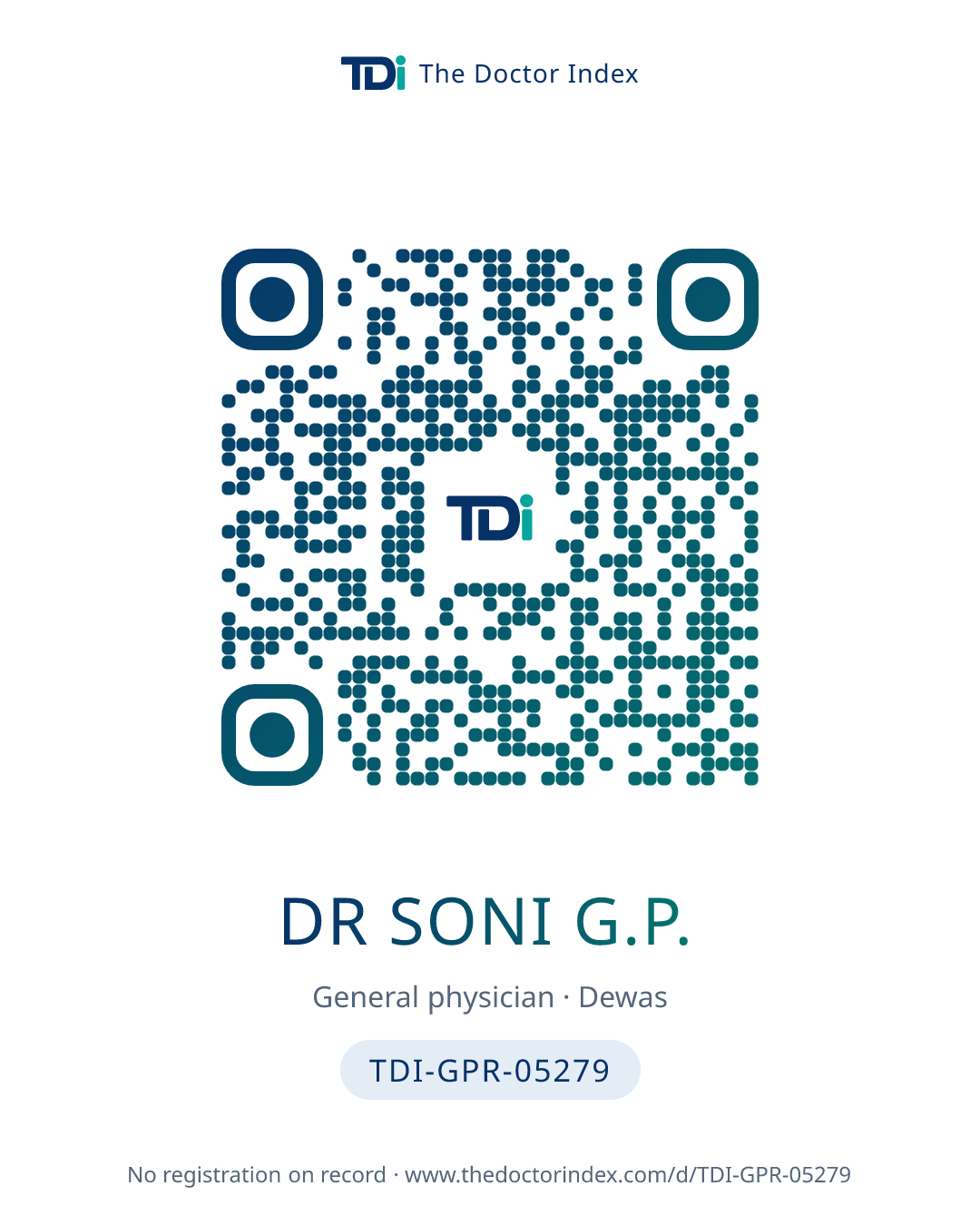 QR card for Dr Soni G.P., TDI-GPR-05279