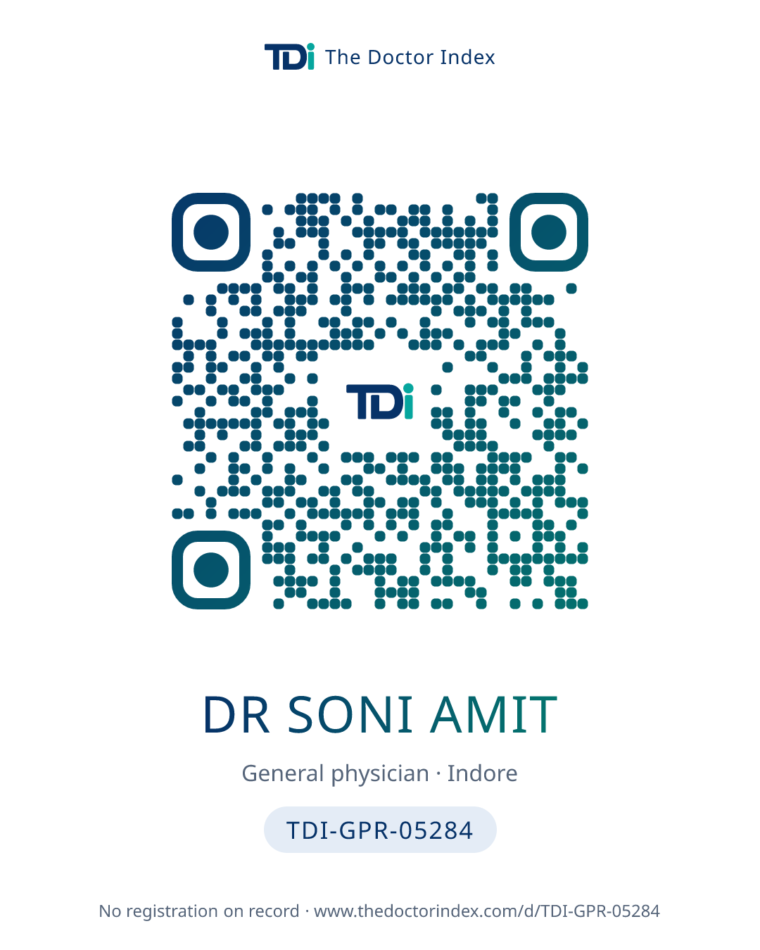 QR card for Dr Soni Amit, TDI-GPR-05284