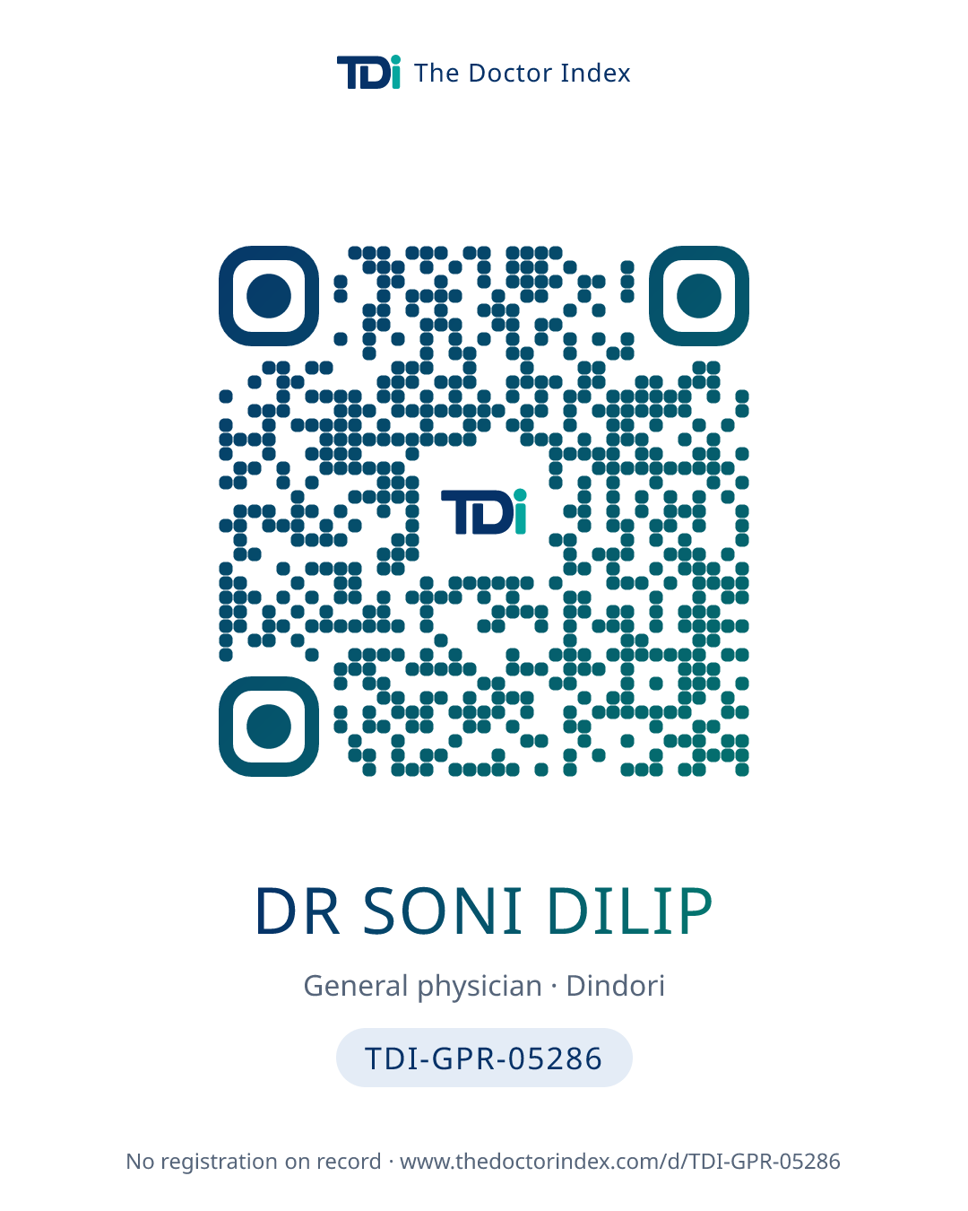 QR card for Dr Soni Dilip, TDI-GPR-05286
