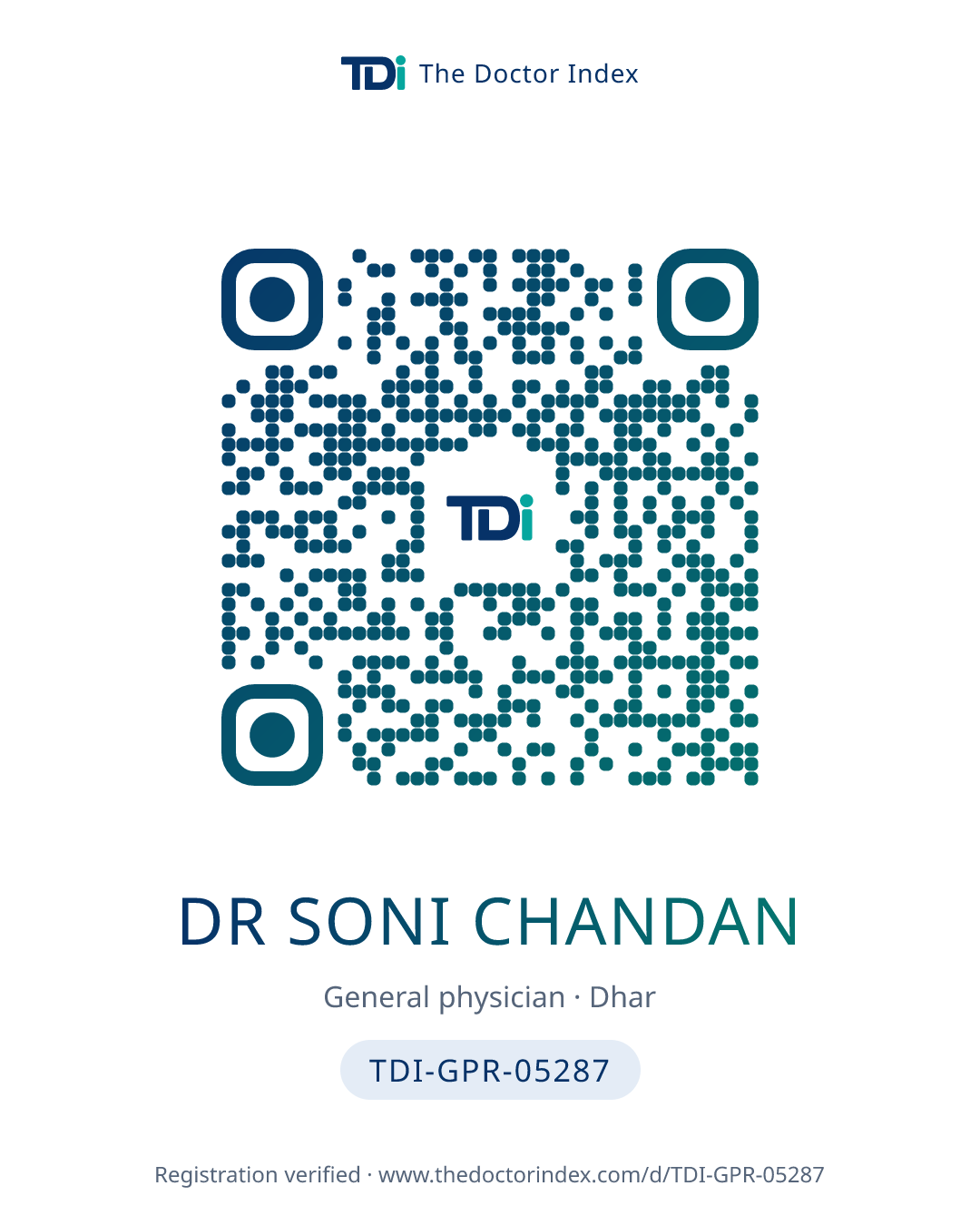 QR card for Dr Soni Chandan, TDI-GPR-05287
