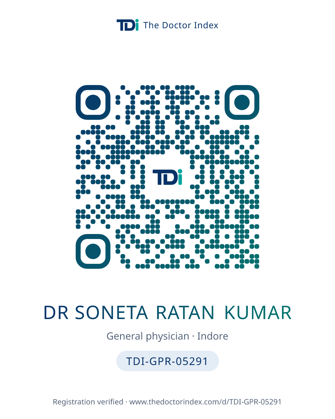 QR card for Dr Soneta Ratan Kumar, TDI-GPR-05291
