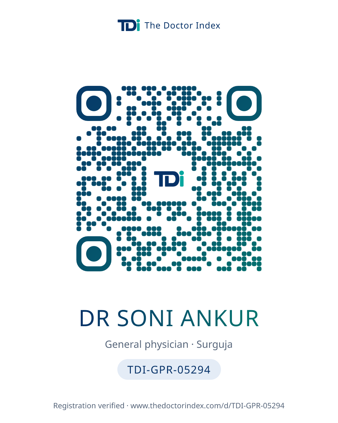 QR card for Dr Soni Ankur, TDI-GPR-05294