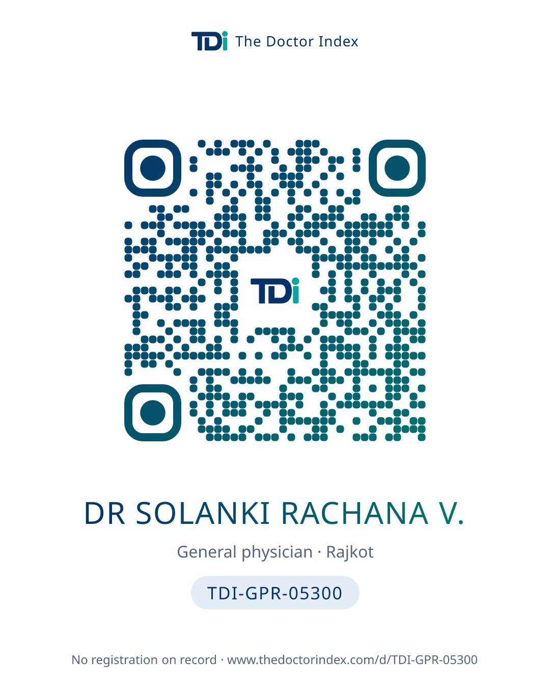 QR card for Dr Solanki Rachana V., TDI-GPR-05300