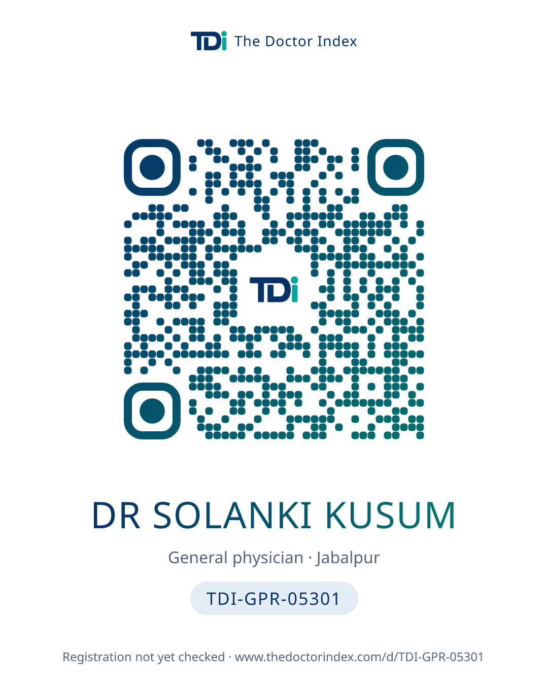 QR card for Dr Solanki Kusum, TDI-GPR-05301