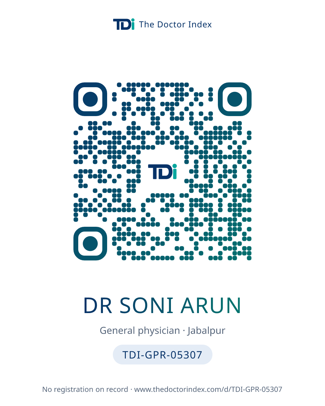 QR card for Dr Soni Arun, TDI-GPR-05307