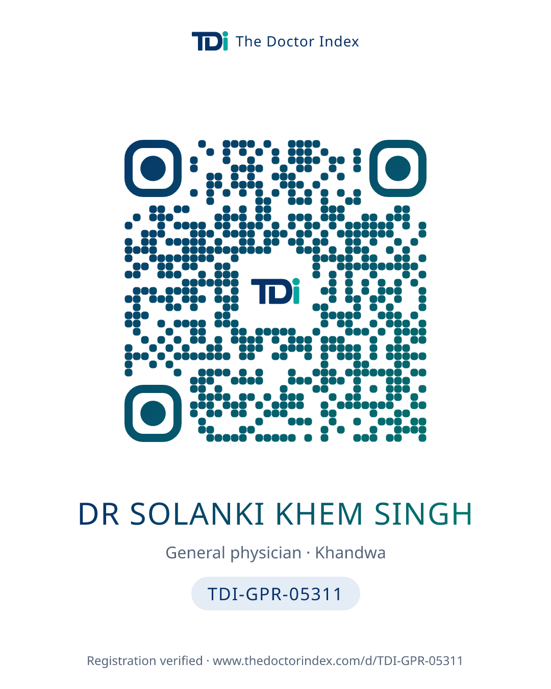QR card for Dr Solanki Khem Singh, TDI-GPR-05311