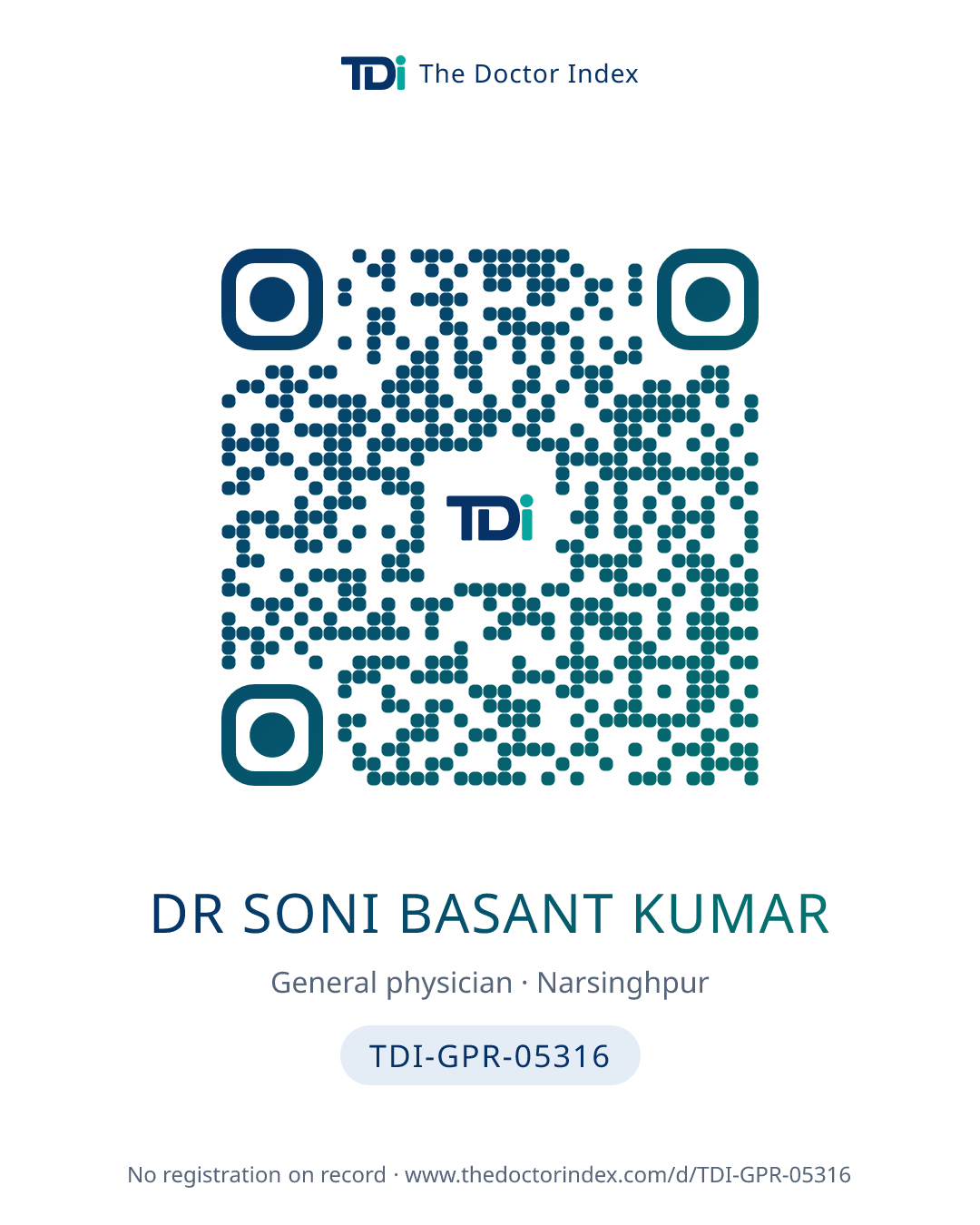 QR card for Dr Soni Basant Kumar, TDI-GPR-05316