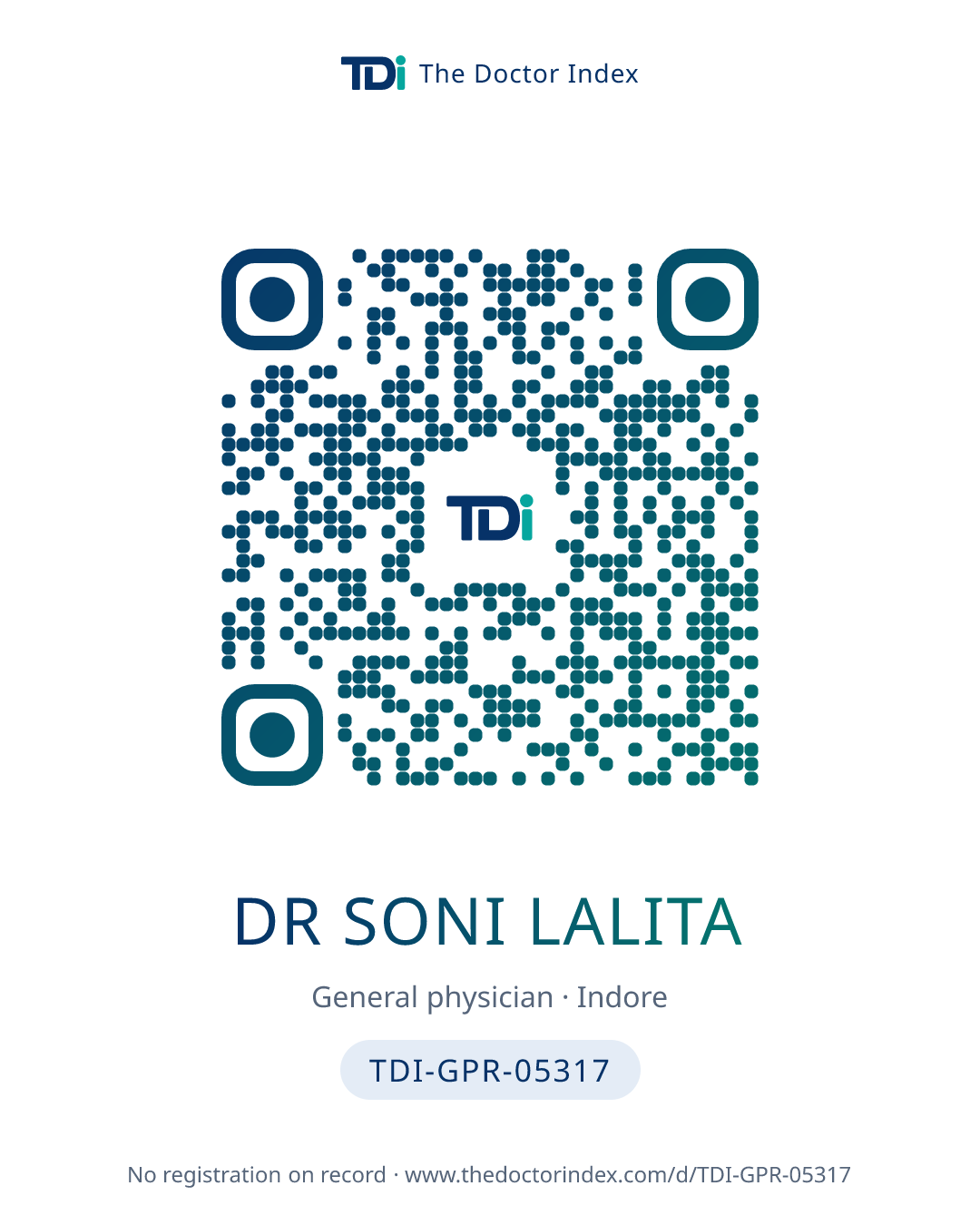QR card for Dr Soni Lalita, TDI-GPR-05317