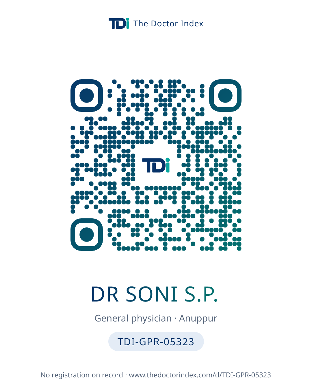 QR card for Dr Soni S.P., TDI-GPR-05323