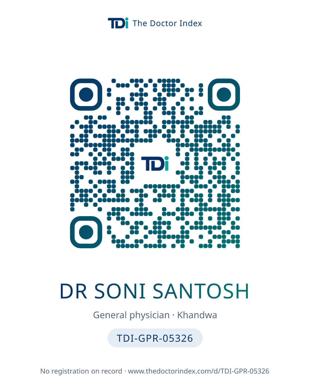 QR card for Dr Soni Santosh, TDI-GPR-05326