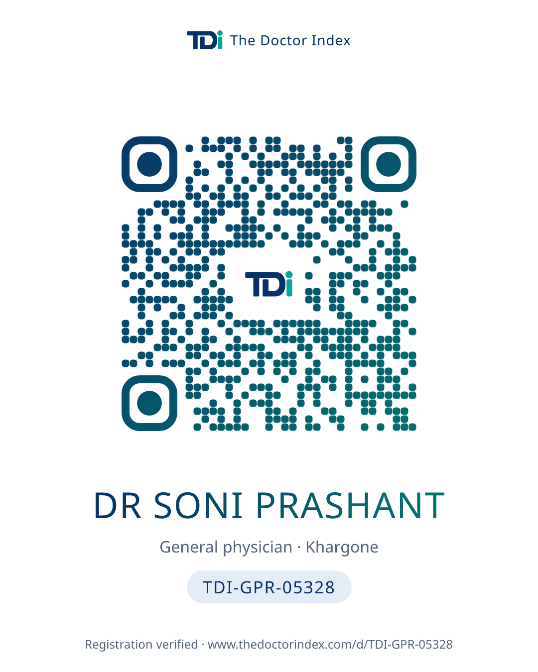 QR card for Dr Soni Prashant, TDI-GPR-05328