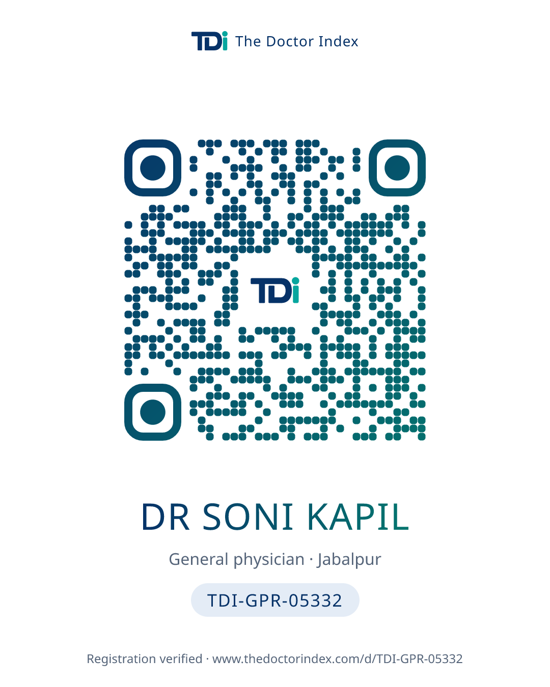 QR card for Dr Soni Kapil, TDI-GPR-05332