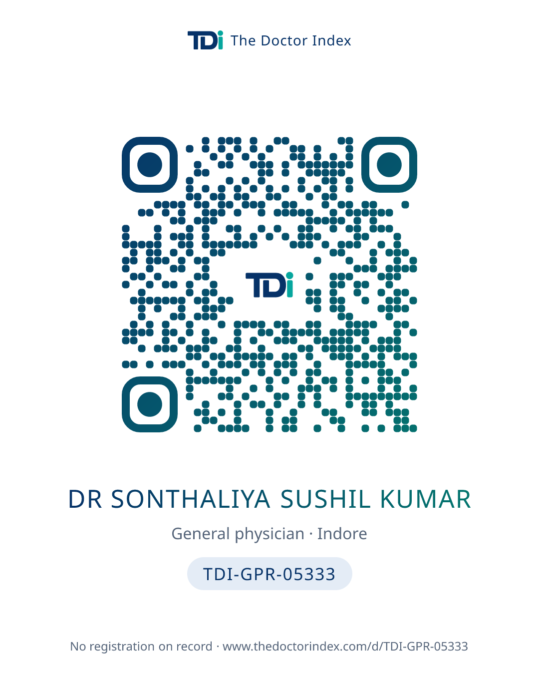 QR card for Dr Sonthaliya Sushil Kumar, TDI-GPR-05333