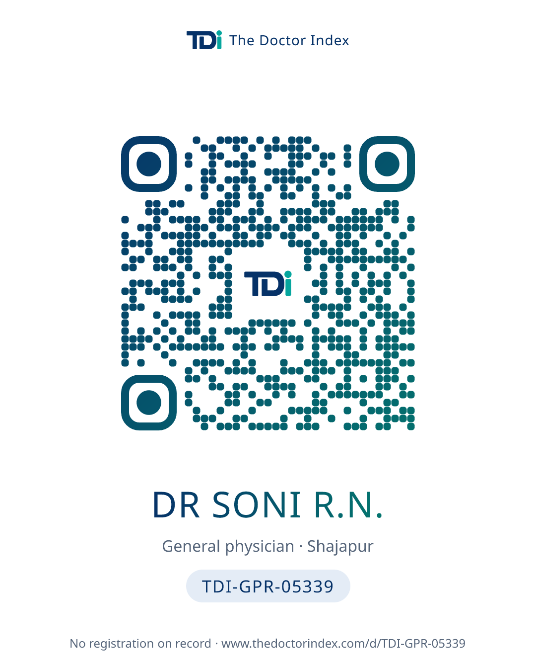 QR card for Dr Soni R.N., TDI-GPR-05339