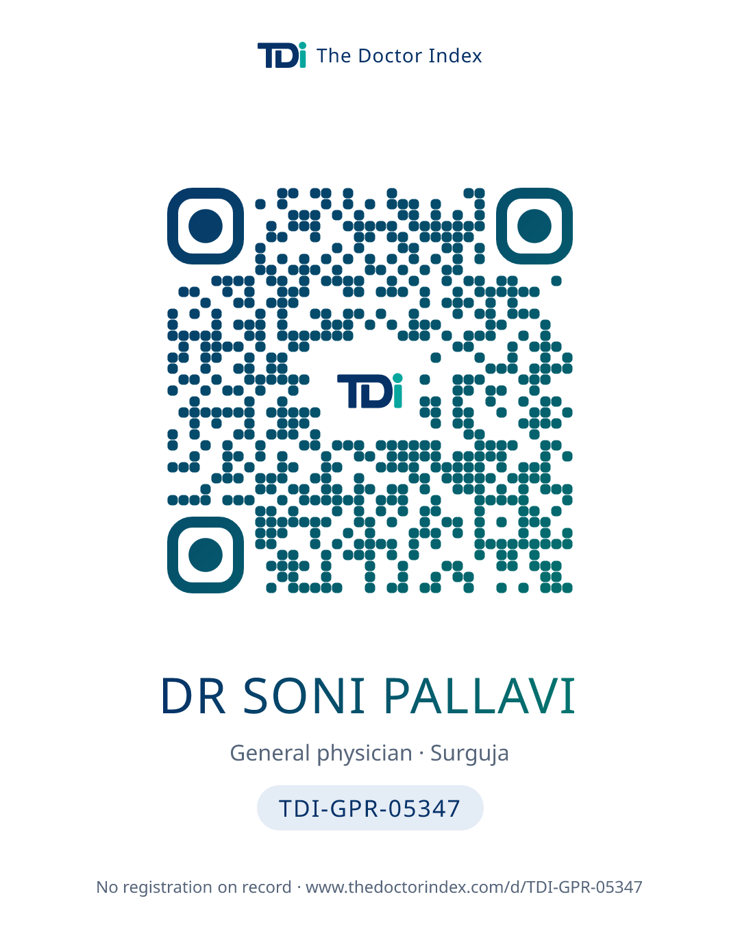 QR card for Dr Soni Pallavi, TDI-GPR-05347
