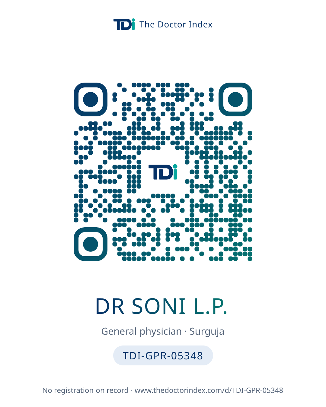 QR card for Dr Soni L.P., TDI-GPR-05348
