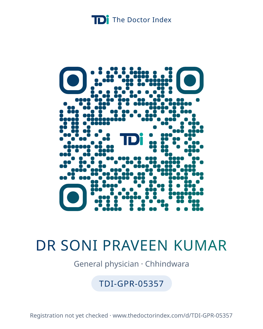 QR card for Dr Soni Praveen Kumar, TDI-GPR-05357