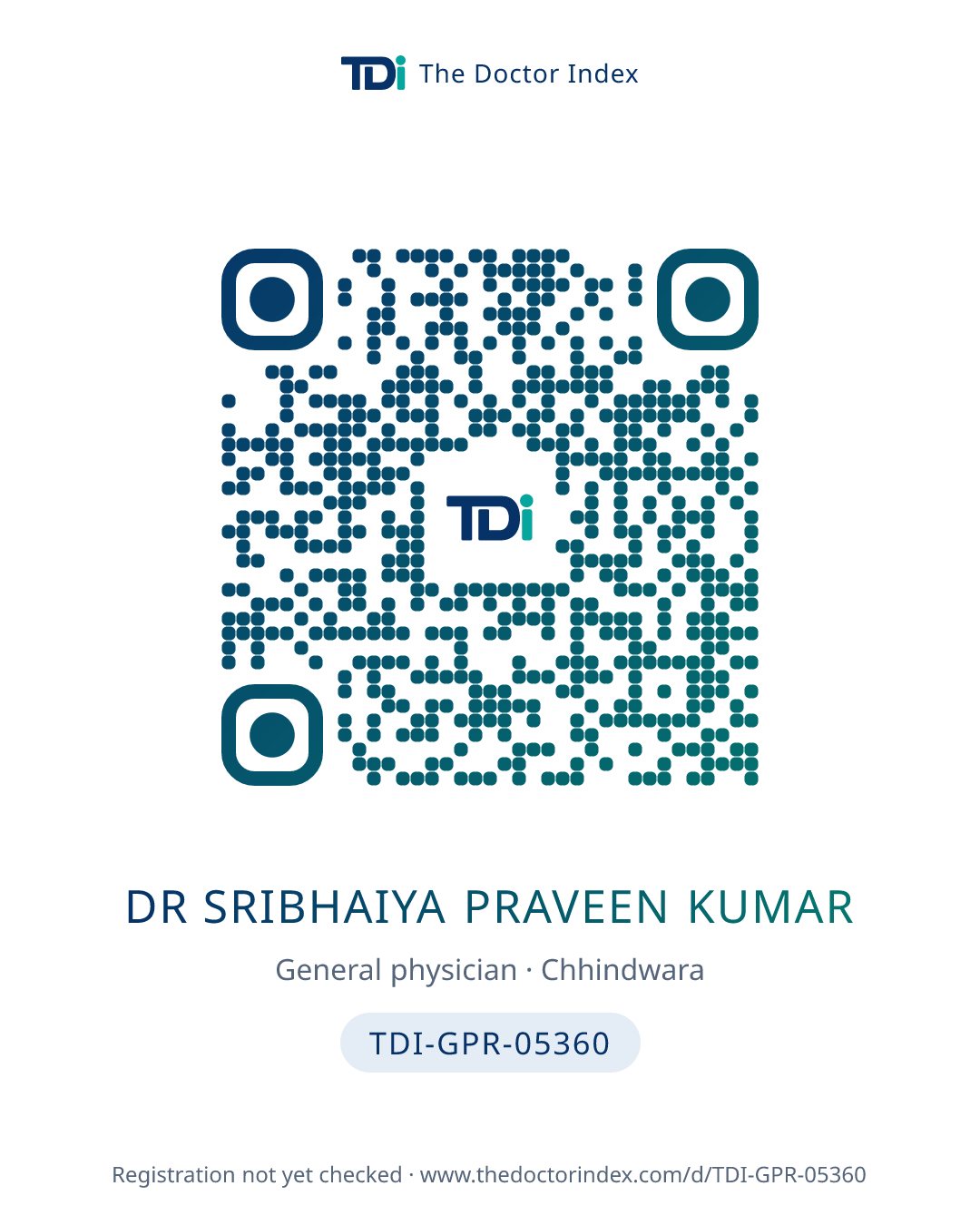 QR card for Dr Sribhaiya Praveen Kumar, TDI-GPR-05360