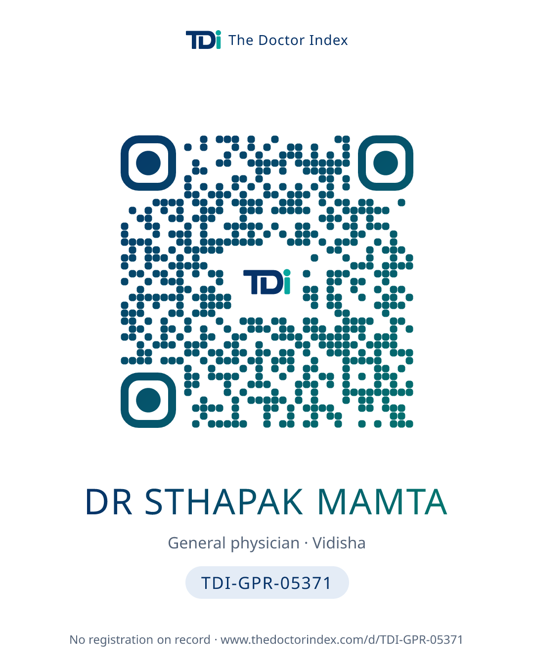 QR card for Dr Sthapak Mamta, TDI-GPR-05371