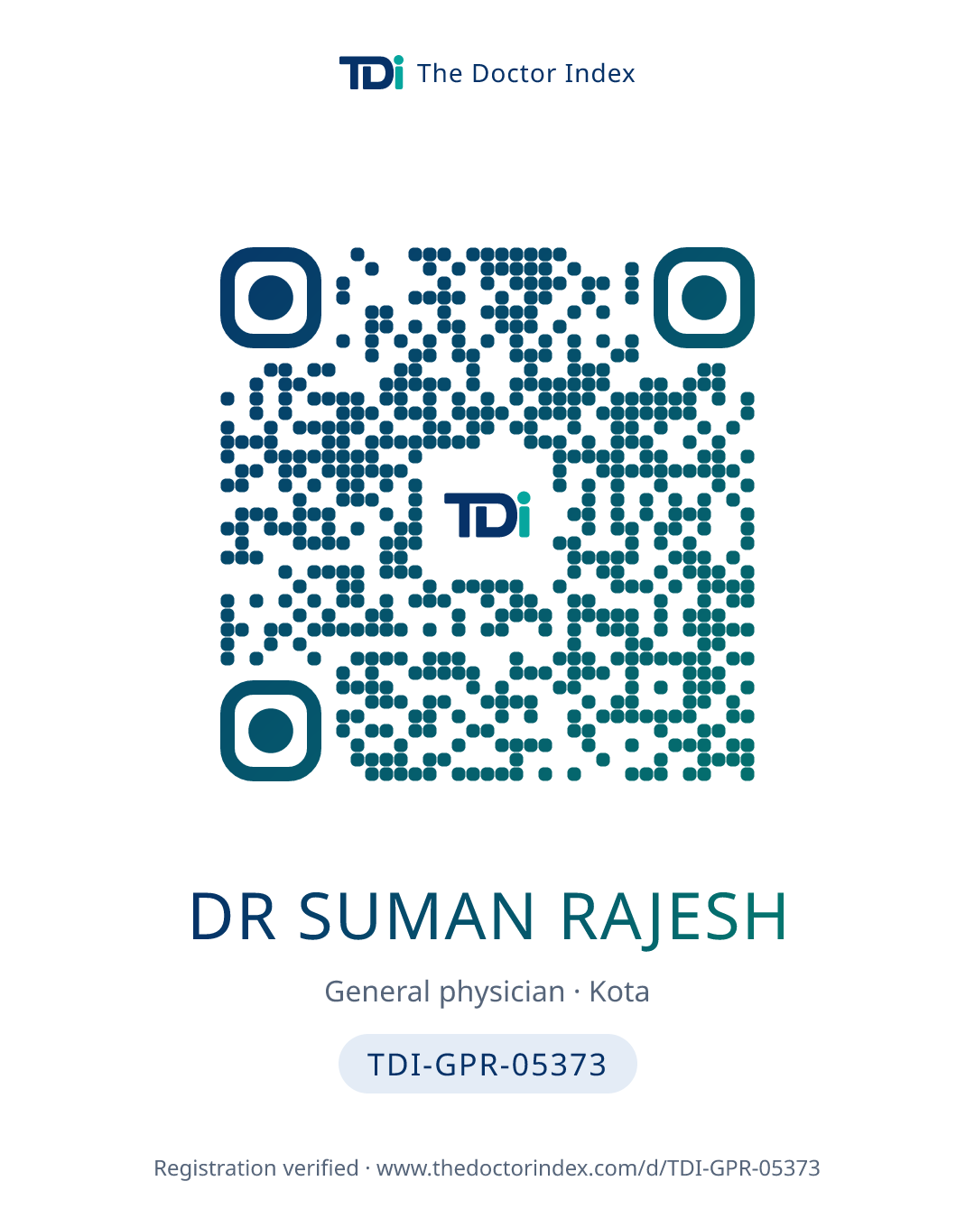 QR card for Dr Suman Rajesh, TDI-GPR-05373