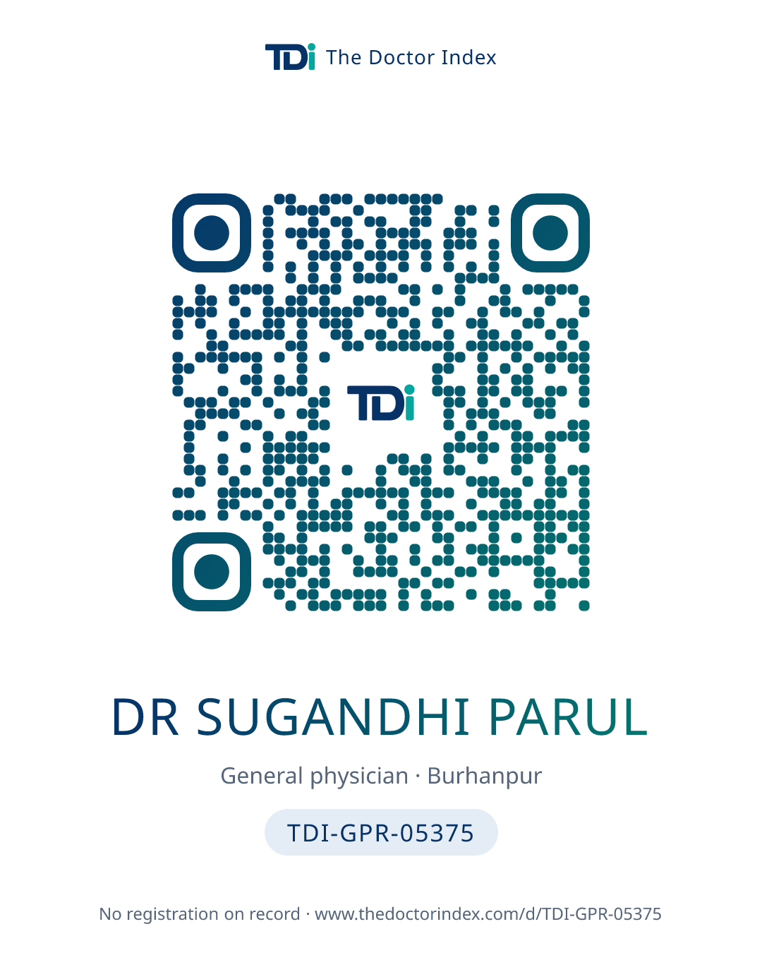 QR card for Dr Sugandhi Parul, TDI-GPR-05375