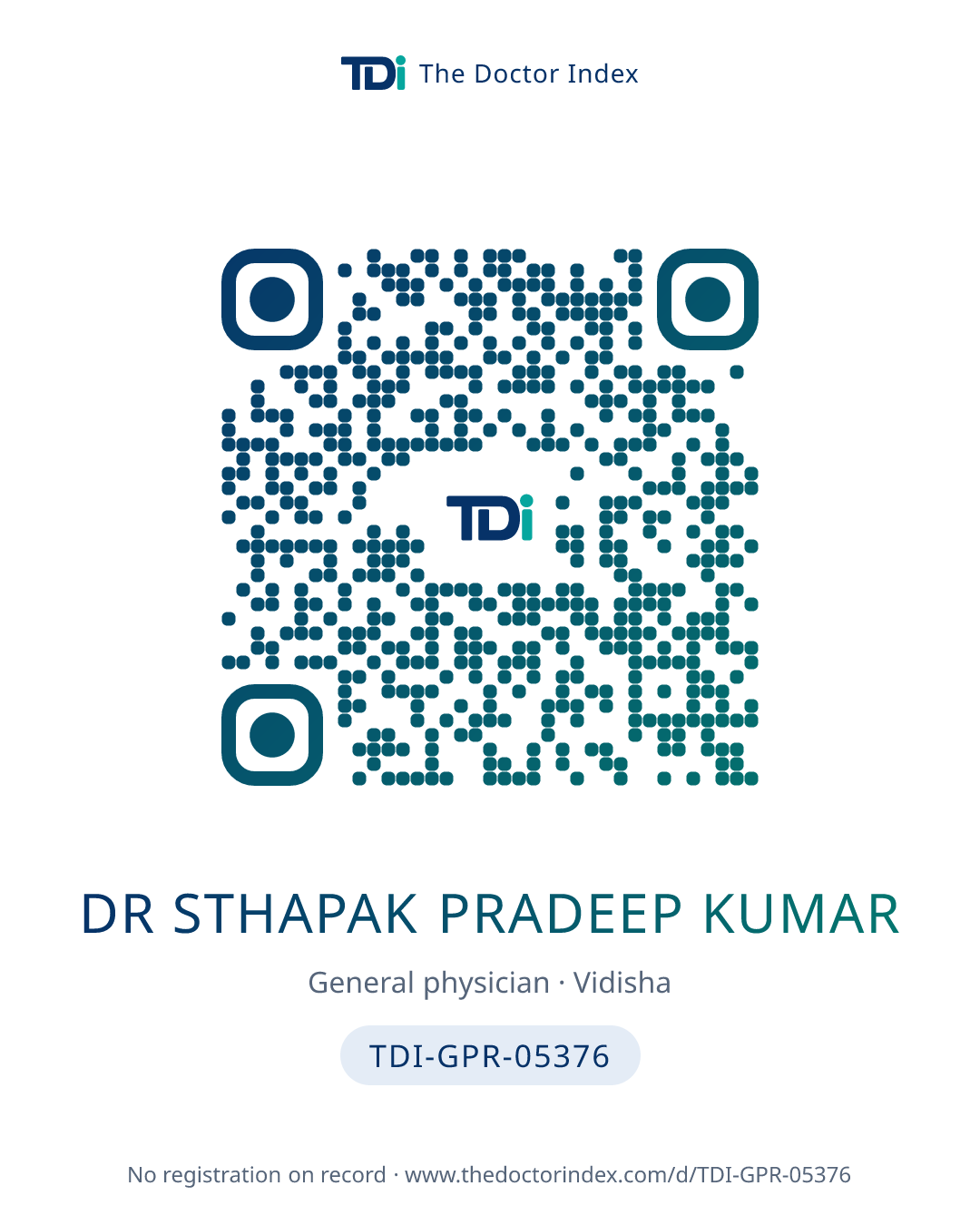 QR card for Dr Sthapak Pradeep Kumar, TDI-GPR-05376