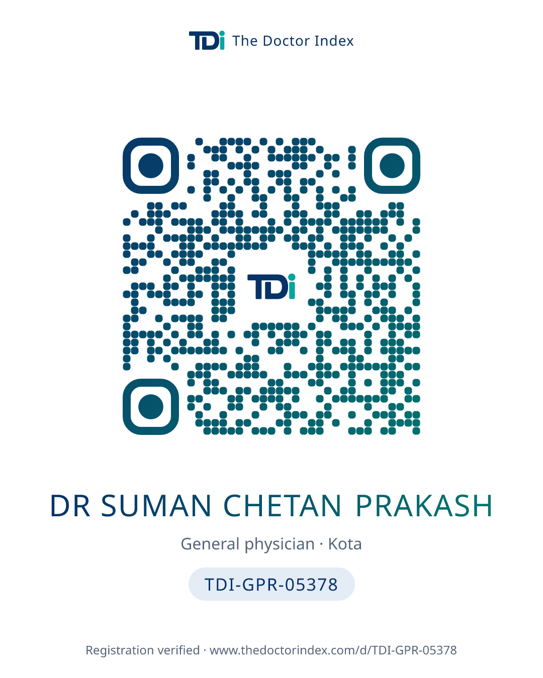 QR card for Dr Suman Chetan Prakash, TDI-GPR-05378