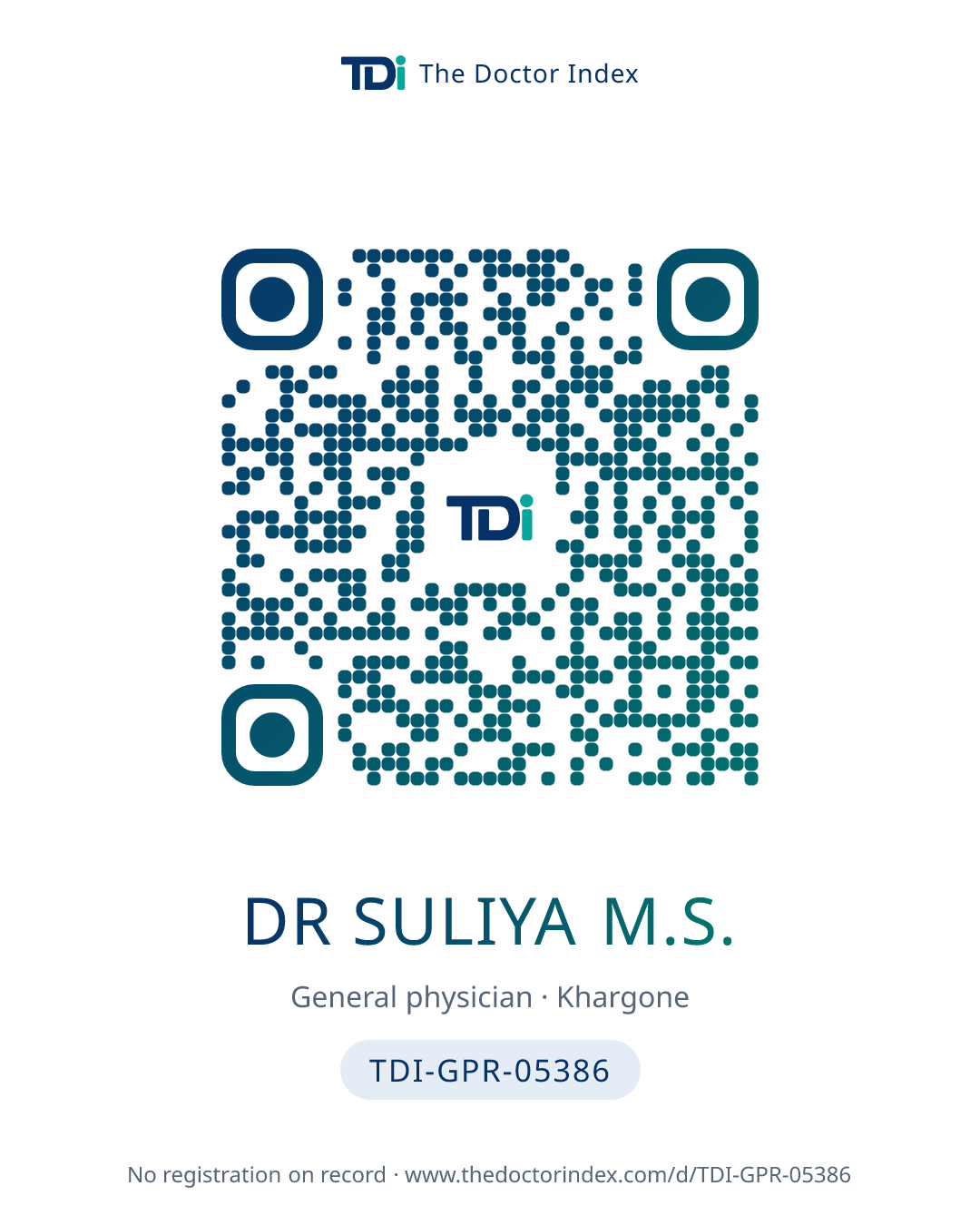 QR card for Dr Suliya M.S., TDI-GPR-05386