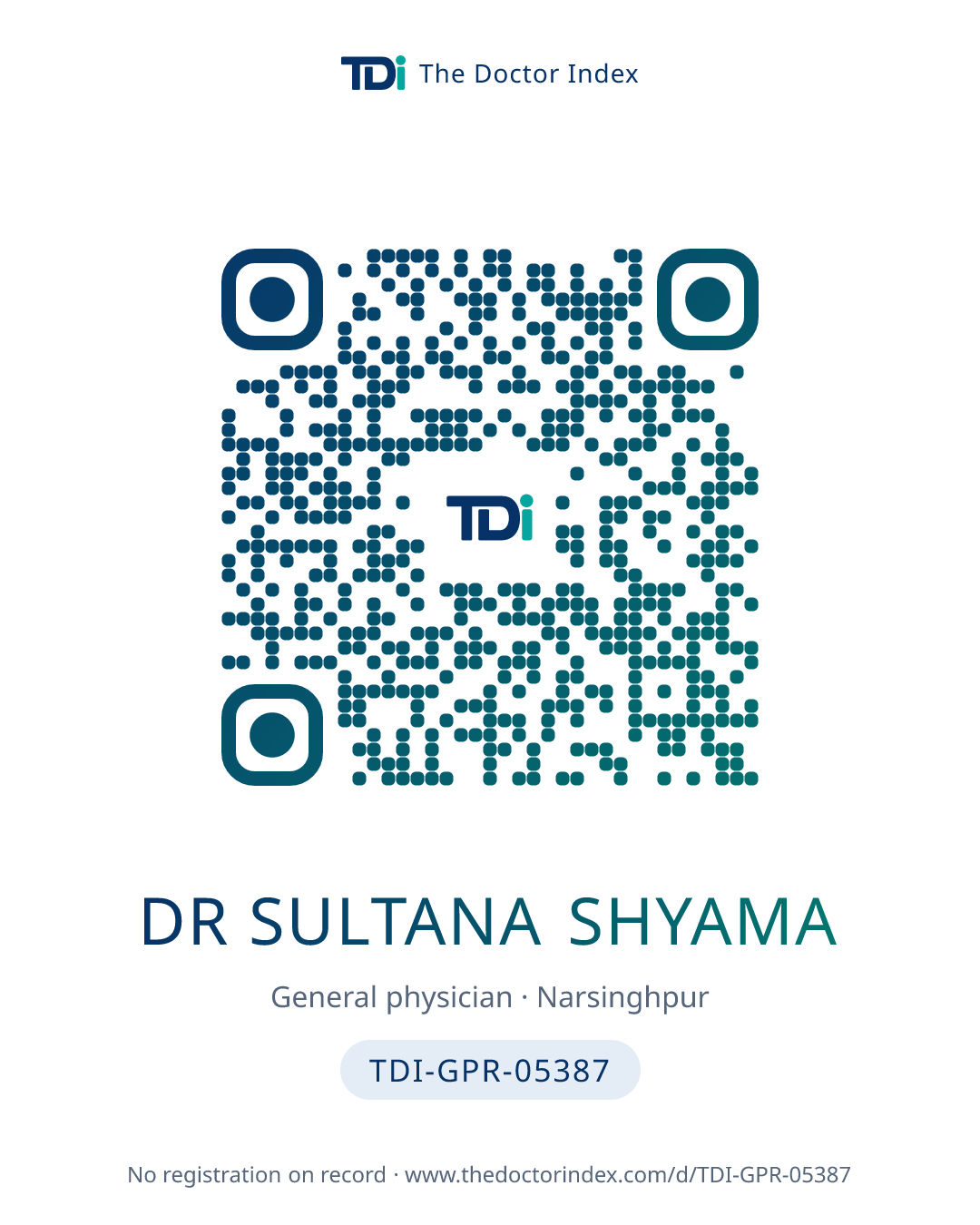 QR card for Dr Sultana Shyama, TDI-GPR-05387