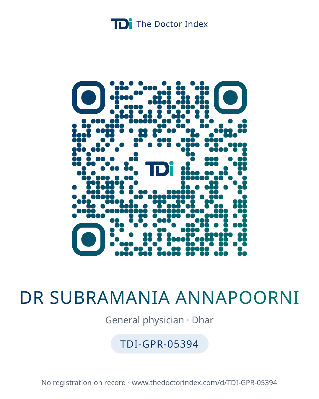 QR card for Dr Subramania Annapoorni, TDI-GPR-05394