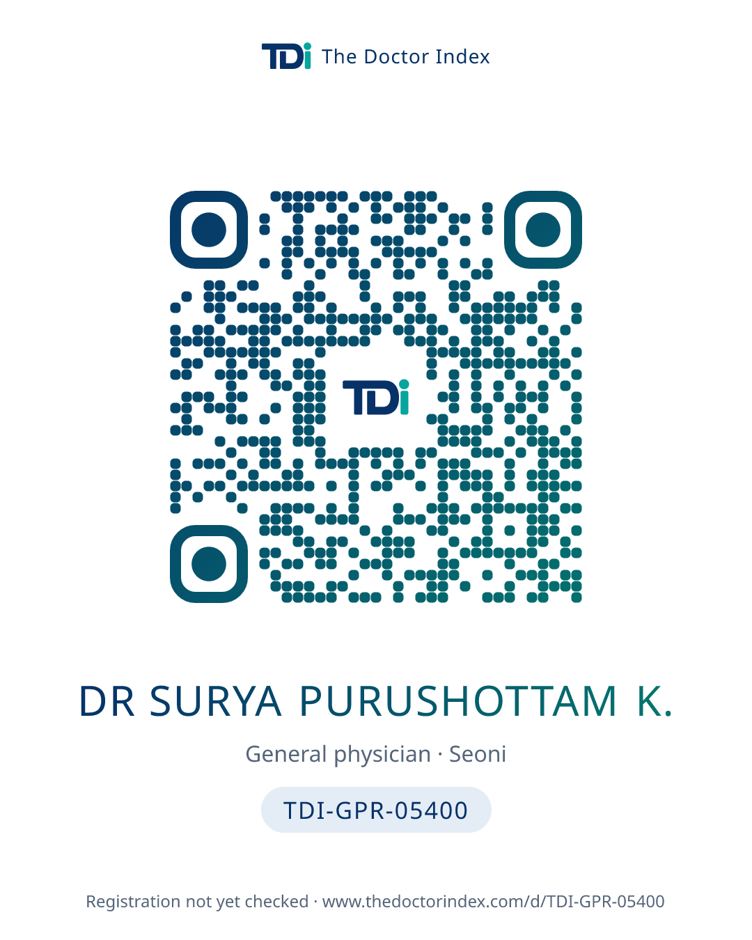 QR card for Dr Surya Purushottam K., TDI-GPR-05400