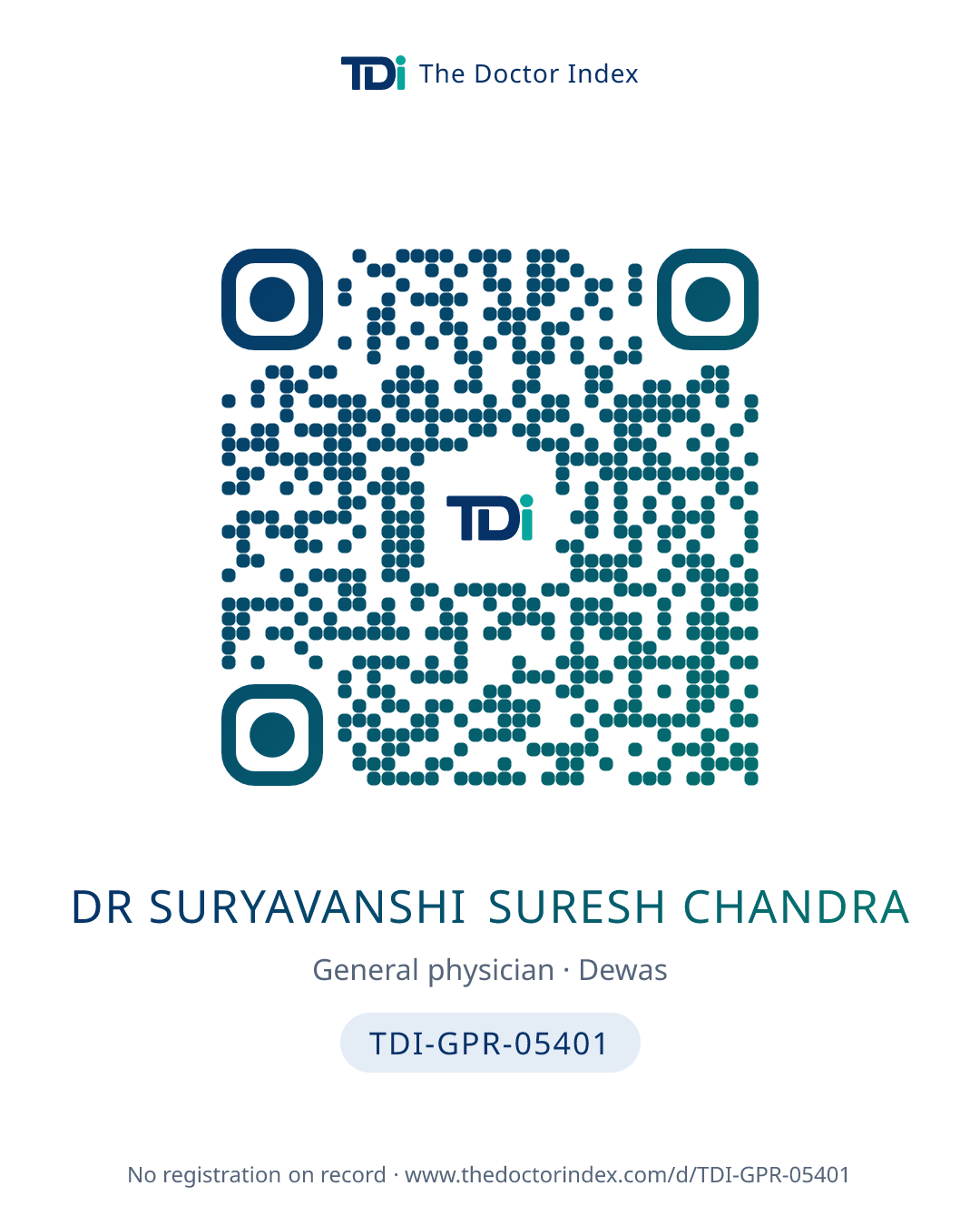 QR card for Dr Suryavanshi Suresh Chandra, TDI-GPR-05401