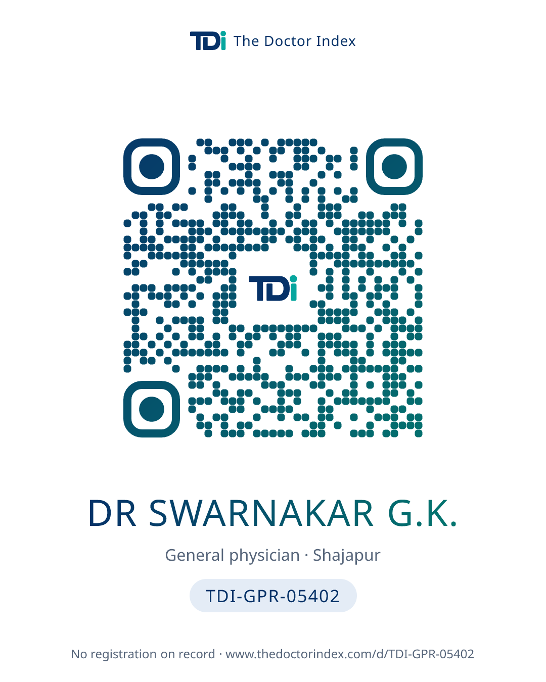 QR card for Dr Swarnakar G.K., TDI-GPR-05402