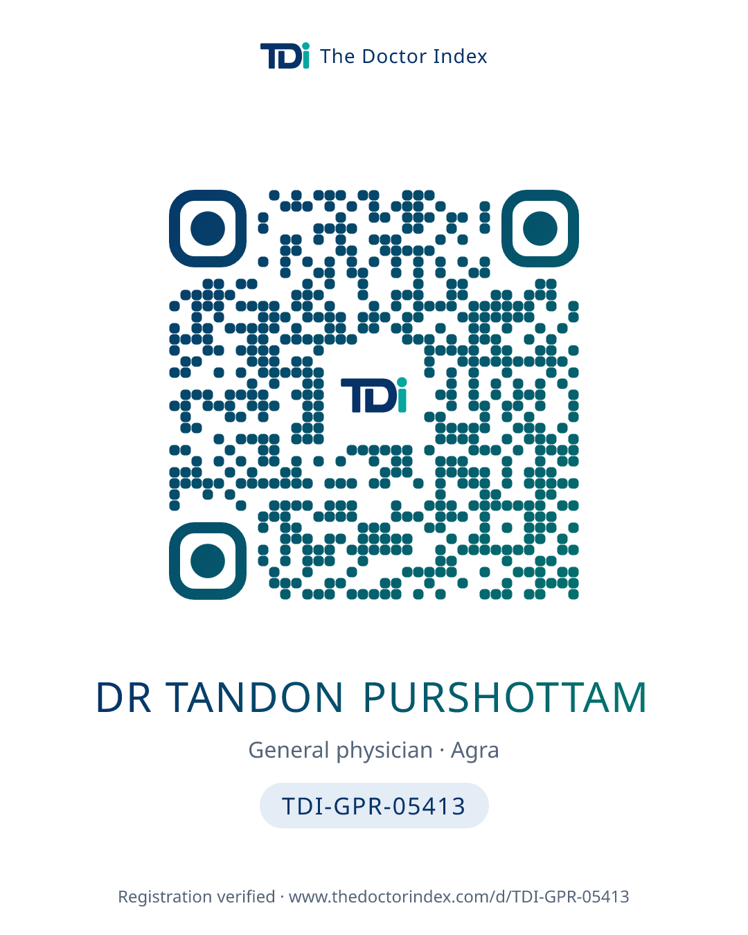 QR card for Dr Tandon Purshottam, TDI-GPR-05413