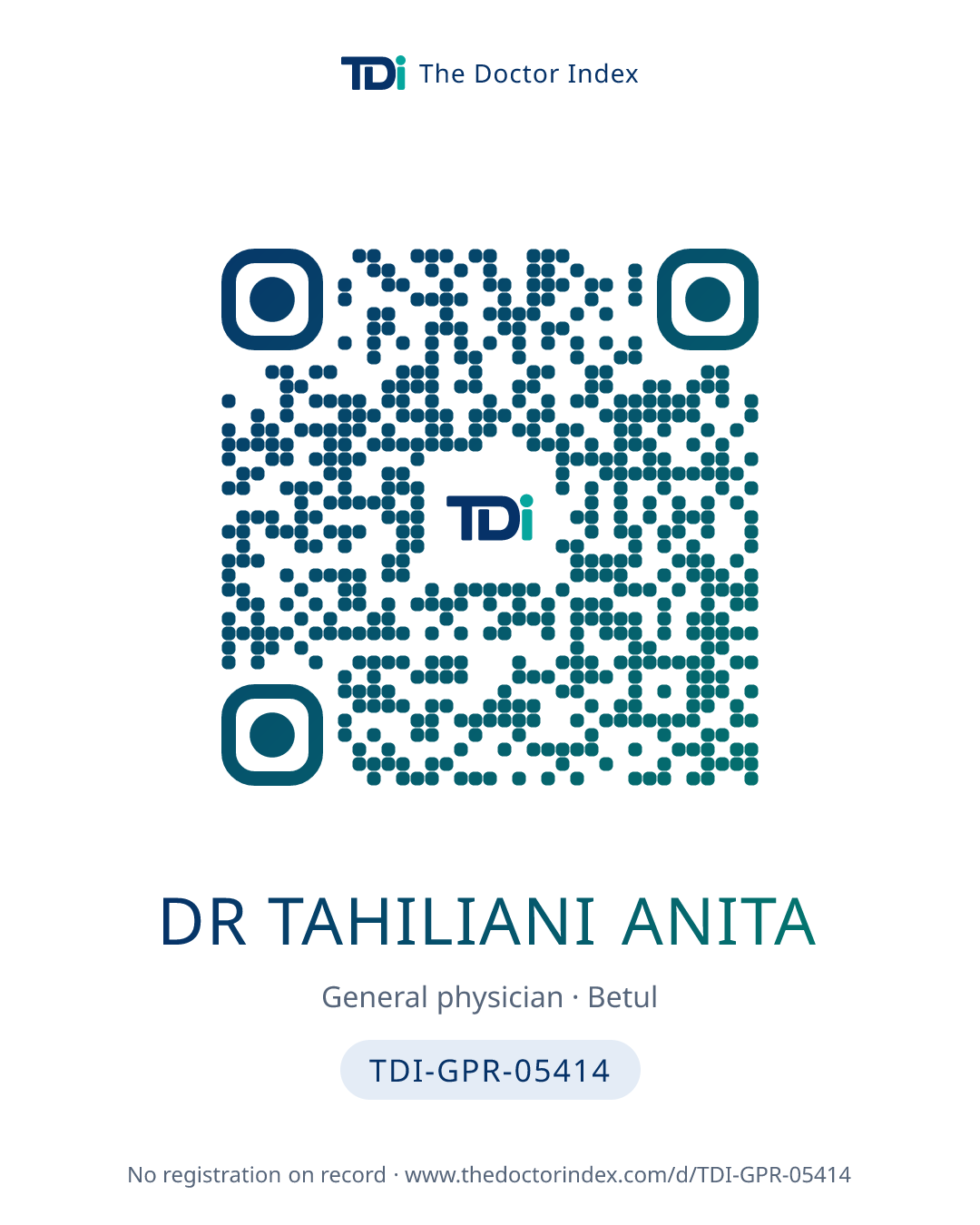 QR card for Dr Tahiliani Anita, TDI-GPR-05414