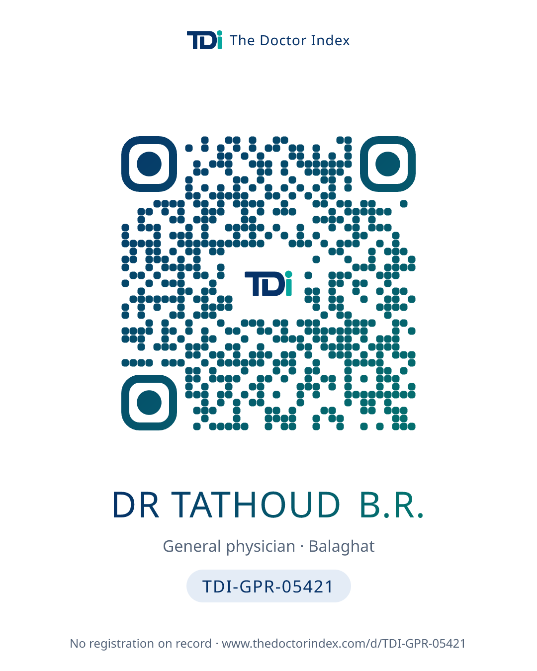 QR card for Dr Tathoud B.R., TDI-GPR-05421