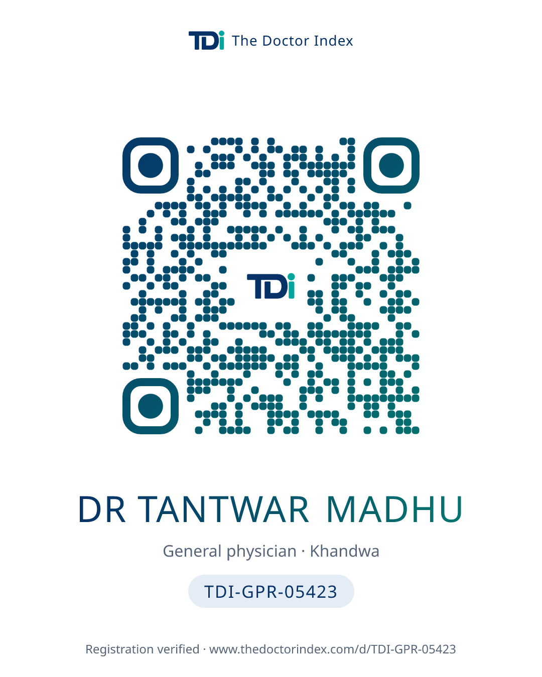 QR card for Dr Tantwar Madhu, TDI-GPR-05423