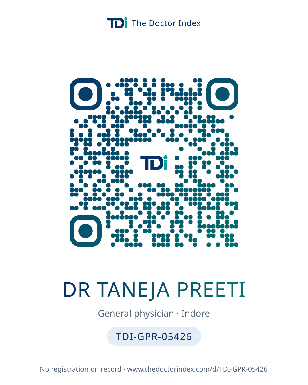 QR card for Dr Taneja Preeti, TDI-GPR-05426