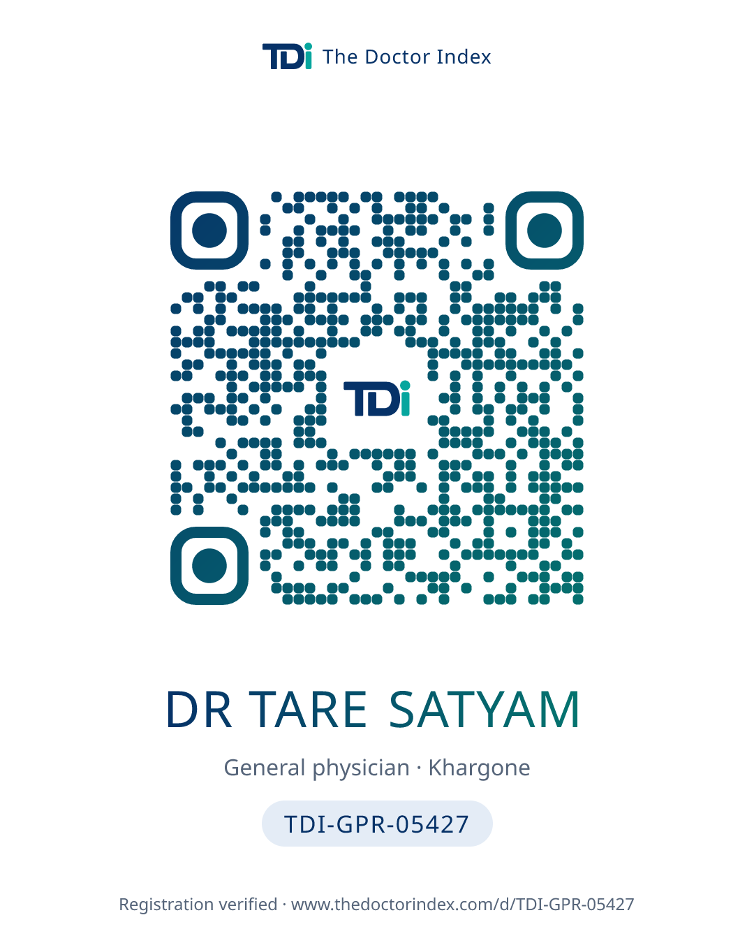 QR card for Dr Tare Satyam, TDI-GPR-05427