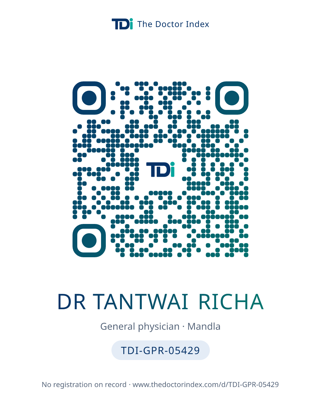 QR card for Dr Tantwai Richa, TDI-GPR-05429