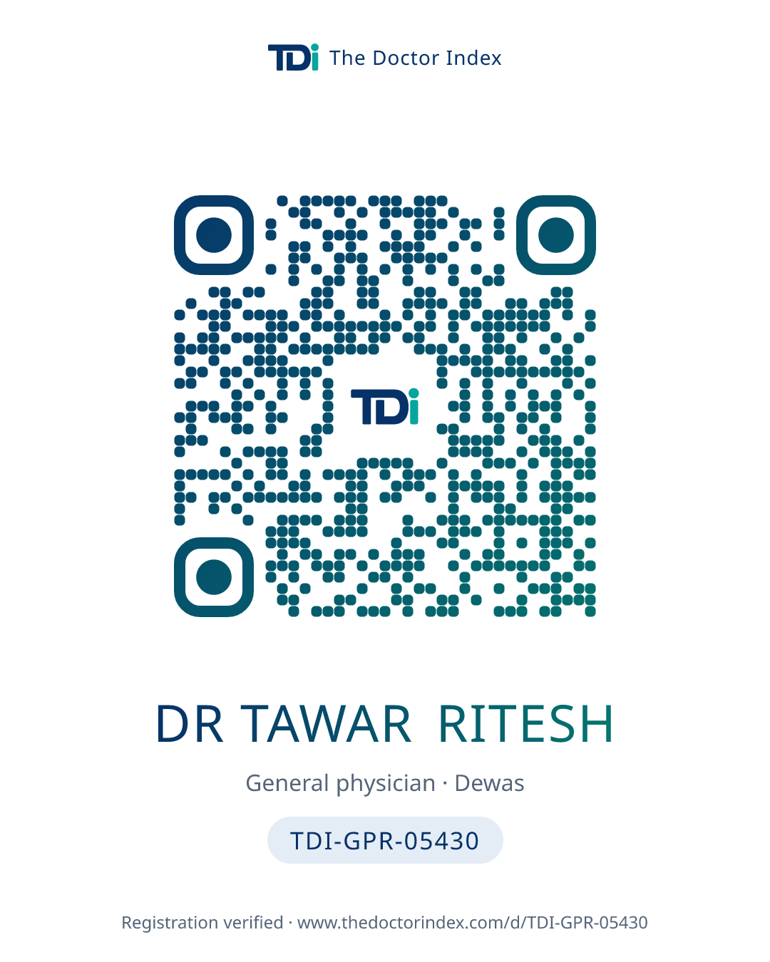 QR card for Dr Tawar Ritesh, TDI-GPR-05430