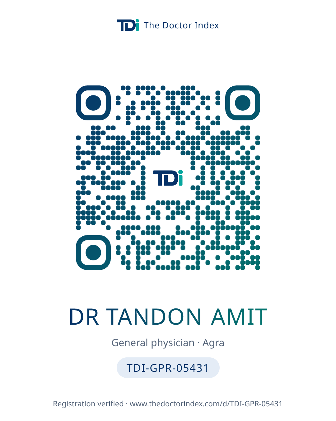 QR card for Dr Tandon Amit, TDI-GPR-05431