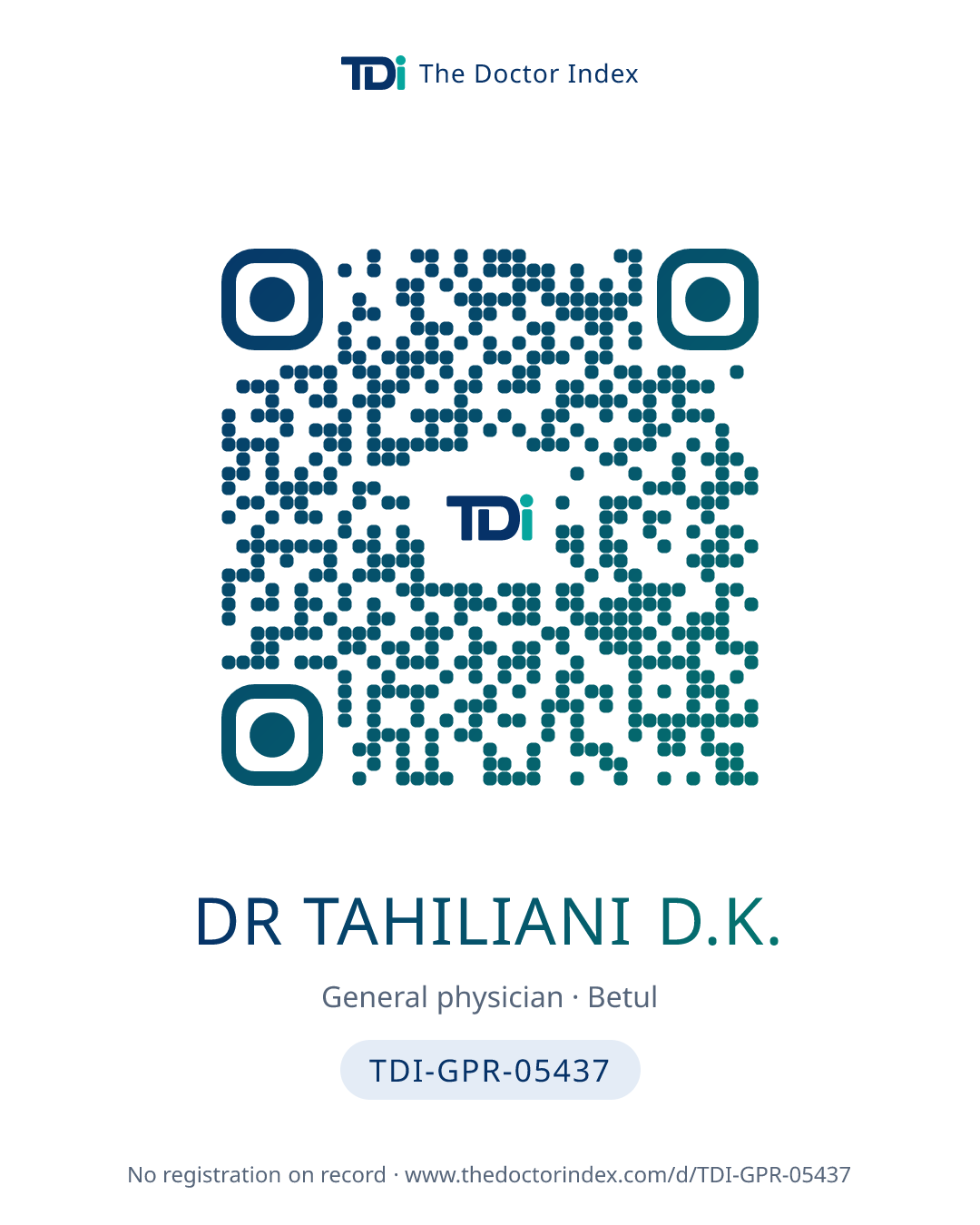 QR card for Dr Tahiliani D.K., TDI-GPR-05437