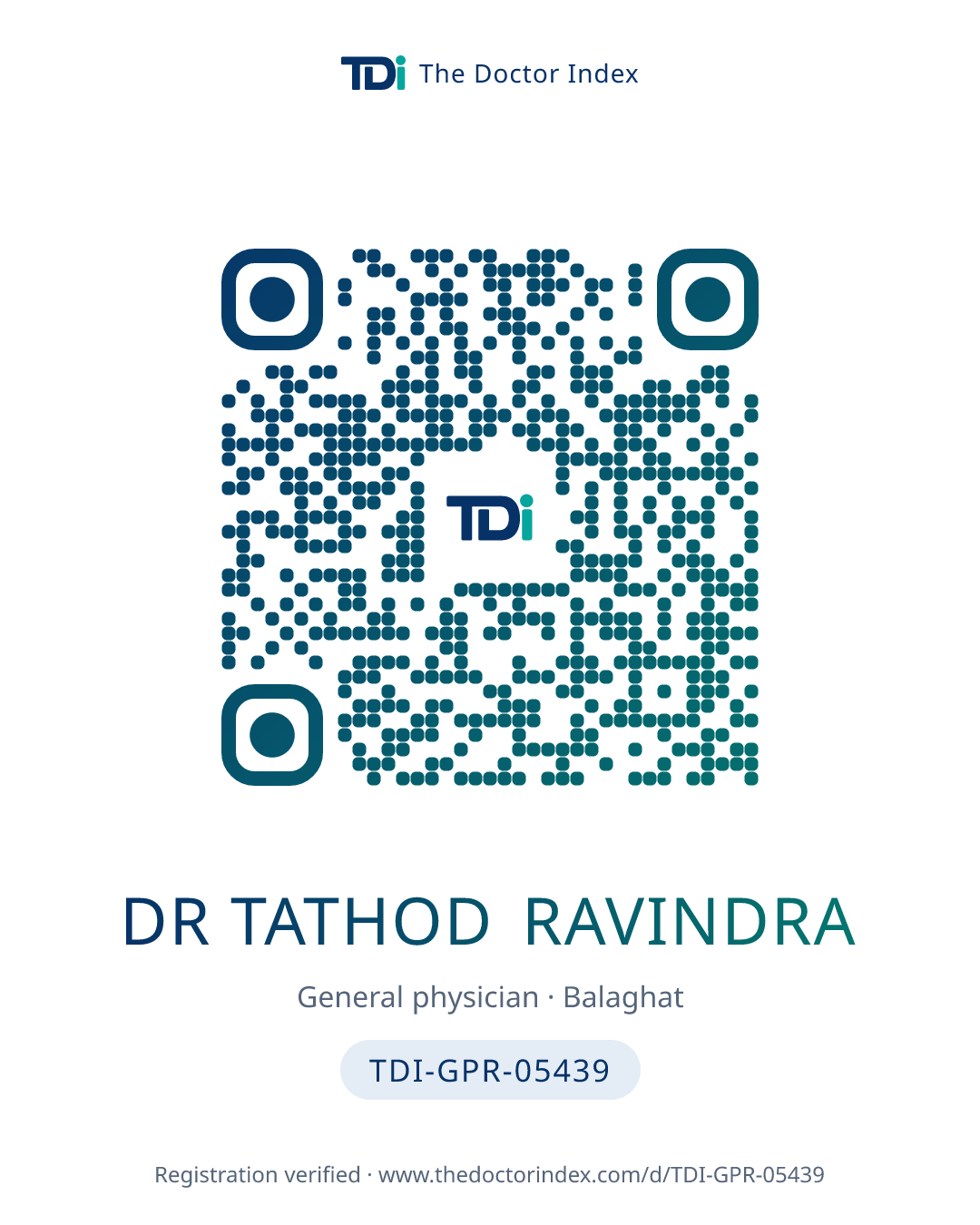 QR card for Dr Tathod Ravindra, TDI-GPR-05439