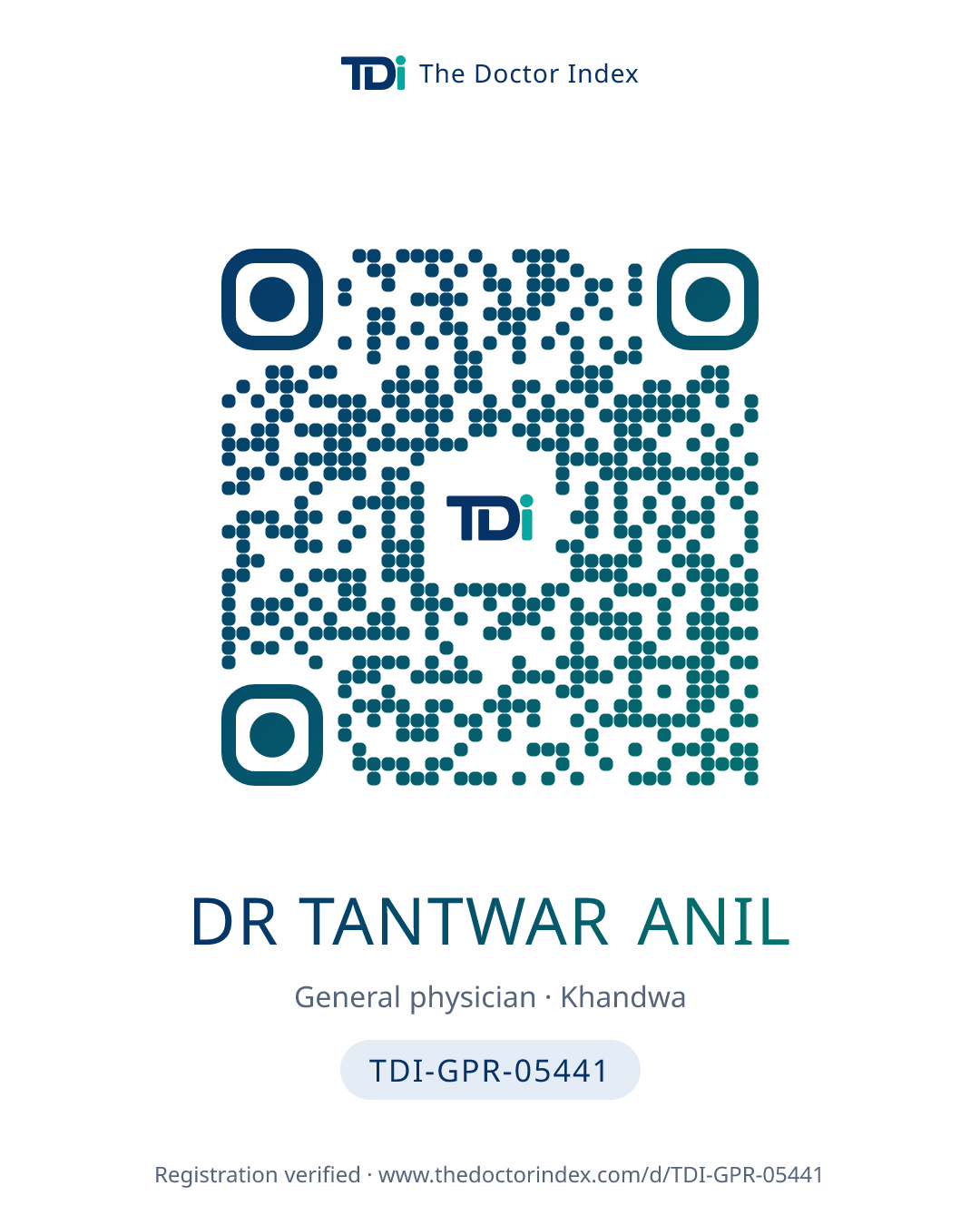 QR card for Dr Tantwar Anil, TDI-GPR-05441