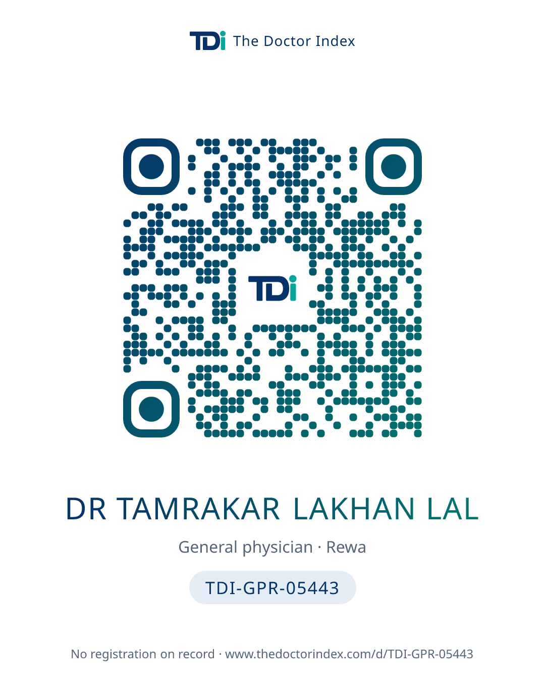 QR card for Dr Tamrakar Lakhan Lal, TDI-GPR-05443
