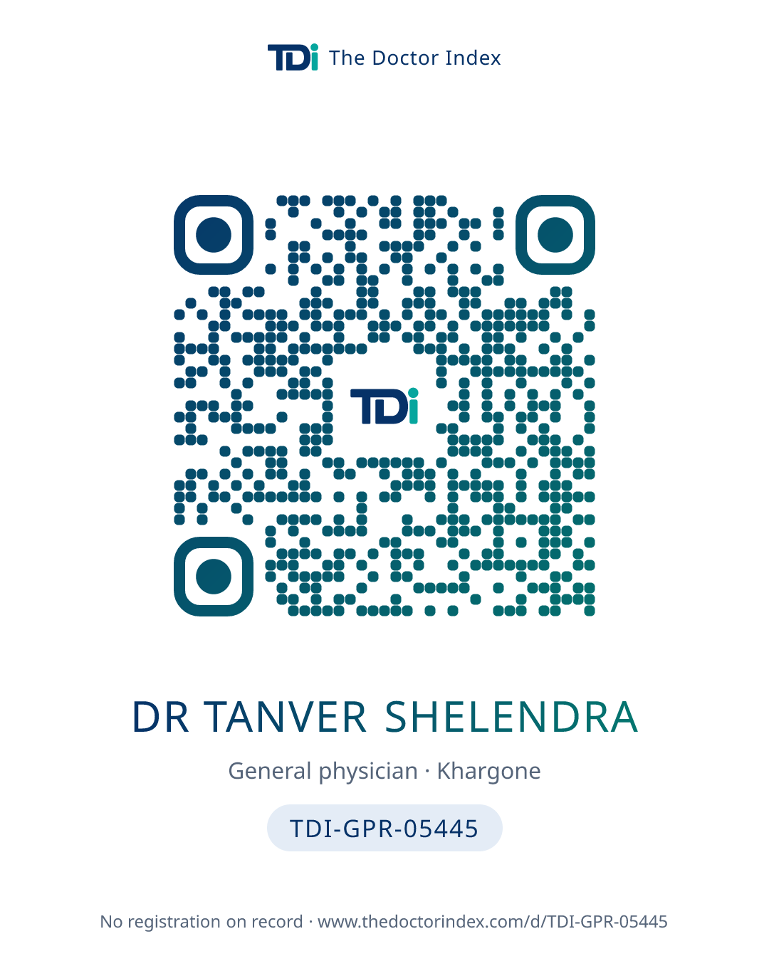 QR card for Dr Tanver Shelendra, TDI-GPR-05445
