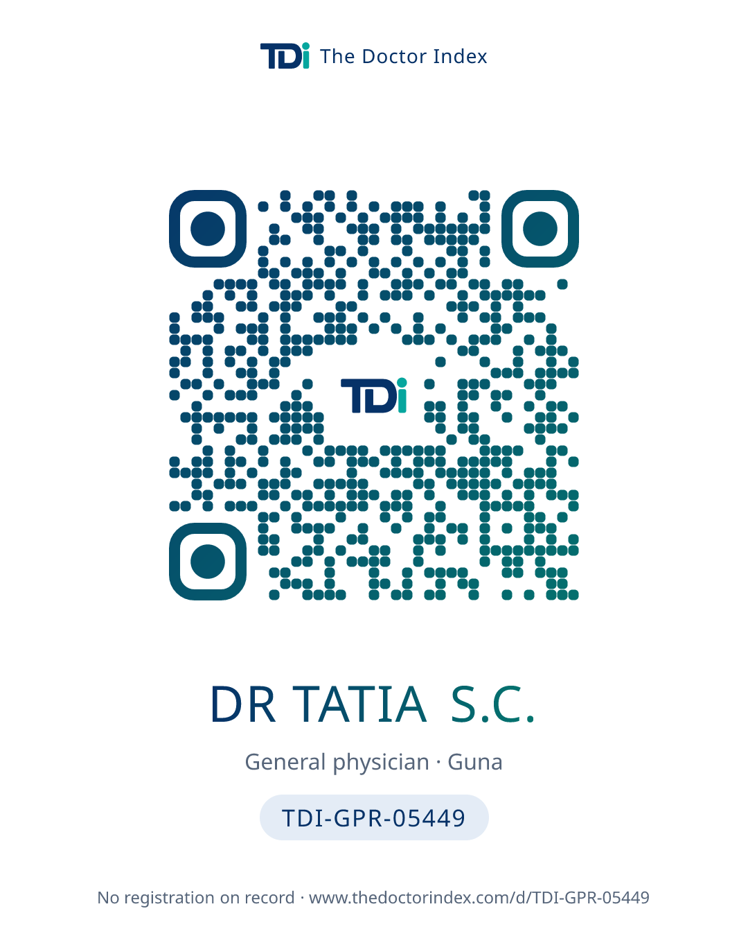 QR card for Dr Tatia S.C., TDI-GPR-05449
