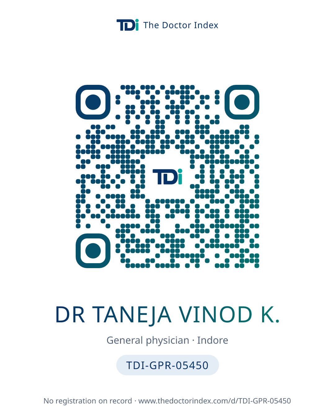 QR card for Dr Taneja Vinod K., TDI-GPR-05450