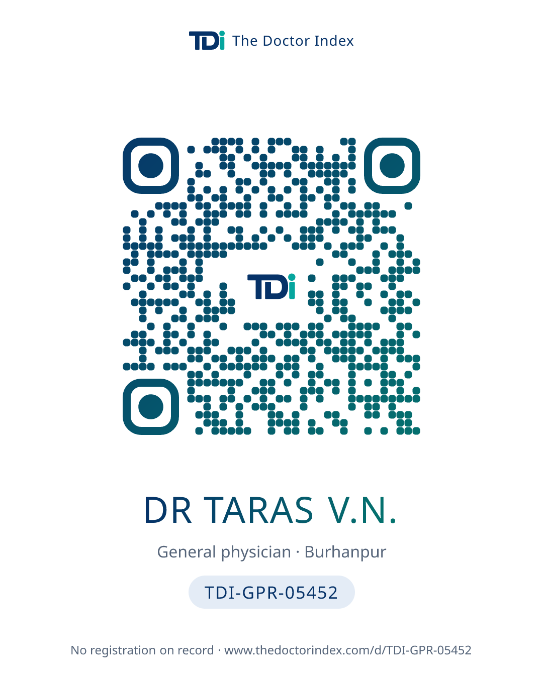 QR card for Dr Taras V.N., TDI-GPR-05452
